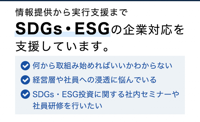 情報提供から実行支援までSDGs・ESGの企業対応を支援しています。